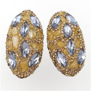 Clay oval beads paved rhinestone with citrine, approx 20-40mm