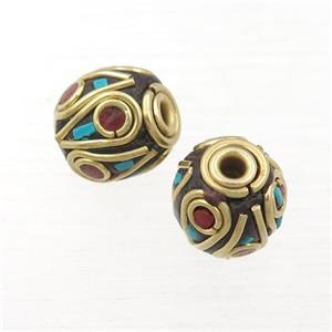 tibetan style brass round beads, approx 11mm dia