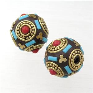tibetan style brass round beads, approx 18mm dia