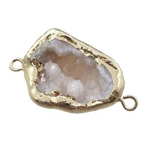 white agate druzy geode connector, freeform, gold plated, approx 25-35mm