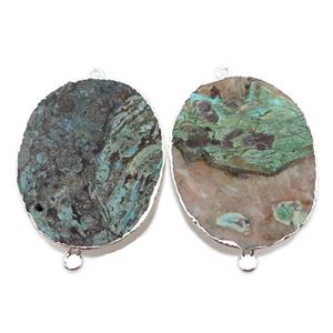 Ocean Jasper slice connector, silver plated, approx 30-36mm