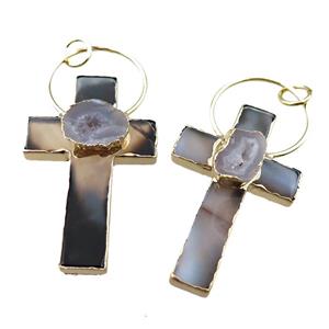 heihua Agate cross pendant, gold plated, approx 35-55mm