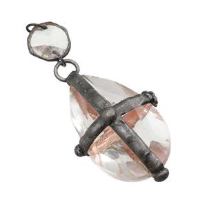 Crystal Glass teardrop pendant, antique black, approx 16mm, 30-50mm