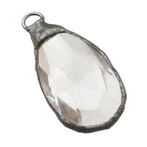 Crystal Glass teardrop pendant, black plated, approx 30-50mm