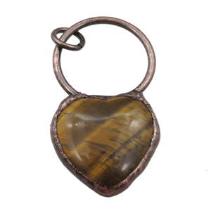 tiger eye stone heart pendant, antique red, approx 25mm