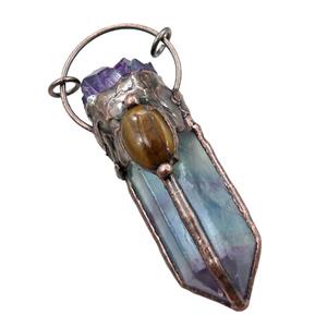 Fluorite bullet pendant, antique red, approx 20-70mm