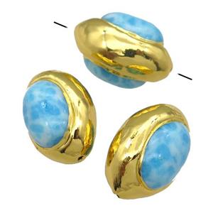blue Larimar barrel Beads, treated, gold plated, approx 18-25mm