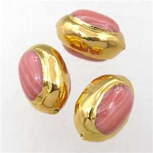 pink Rhodochrosite barrel Beads treated gold plated, approx 18-25mm