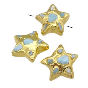 Larimar star beads, gold plated, approx 21-24mm