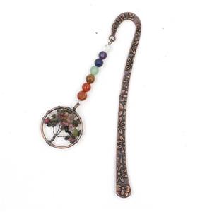 Zinc bookmark with tree of life, gemstone chakra, antique red, approx 12.5cm, 30mm
