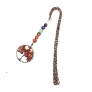 Zinc bookmark with tree of life, gemstone chakra, antique red, approx 12.5cm, 30mm