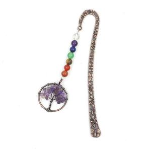 Zinc bookmark with tree of life, gemstone chakra, amethyst, antique red, approx 12.5cm, 30mm