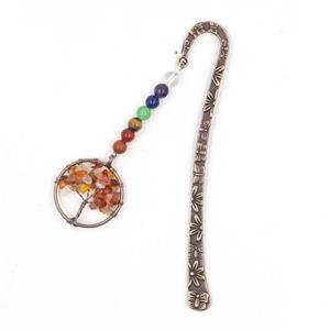 Zinc bookmark with tree of life, gemstone chakra, carnelian, antique red, approx 12.5cm, 30mm