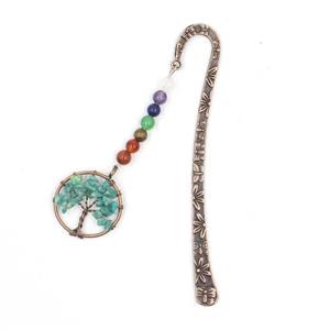 Zinc bookmark with tree of life, gemstone chakra, amazonite, antique red, approx 12.5cm, 30mm
