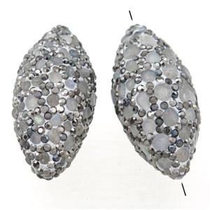 Clay rice beads paved rhinestone with labradorite, approx 18-30mm