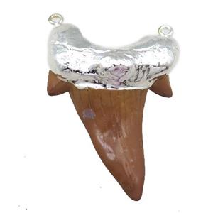 resin pendant, sharktooth, silver plated, approx 45-60