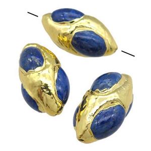 Lapis rice beads, gold plated, approx 16-33mm