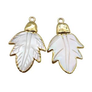 Mother of pearl leaf pendant, gold plated, approx 22-33mm