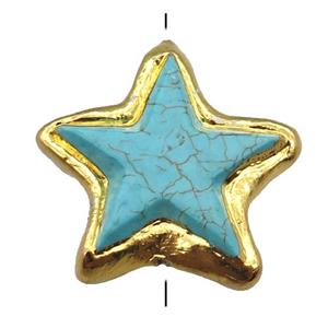 blue assembled turquoise star beads, gold plated, approx 30mm