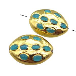 aqua jade oval beads, gold plated, approx 20-30mm