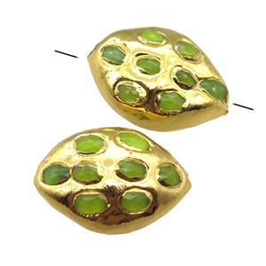 olive jade oval beads, gold plated, approx 20-30mm