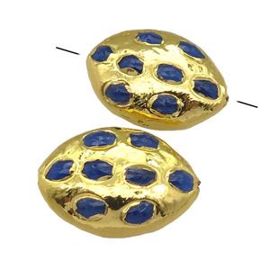royalblue jade oval beads, gold plated, approx 20-30mm