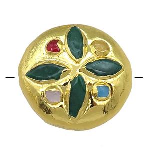 green jade circle button beads, gold plated, approx 25mm dia
