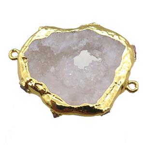white Agate druzy connector, slice, gold plated, approx 25-45mm