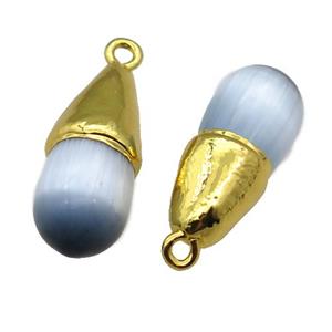 gray Cat eye stone pendant, teardrop, gold plated, approx 10-25mm