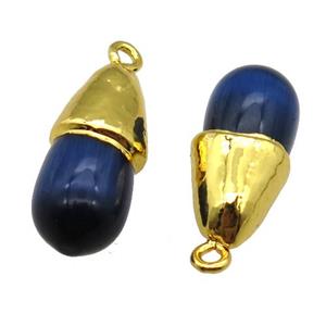 darkblue Cat eye stone pendant, teardrop, gold plated, approx 10-25mm