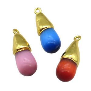 mixed Cat eye stone pendant, teardrop, gold plated, approx 10-25mm