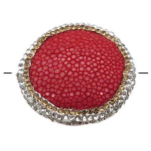 red pu leather circle beads paved rhinestone, approx 30mm dia