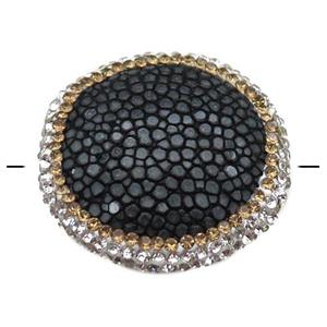 black pu leather circle beads paved rhinestone, snakeskin, approx 30mm dia