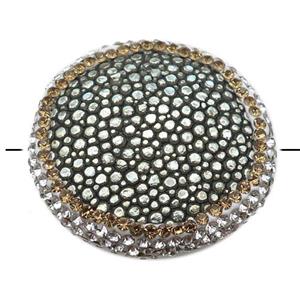 silver pu leather circle beads paved rhinestone, approx 30mm dia