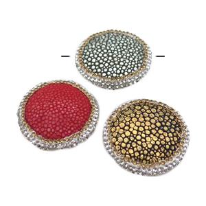 pu leather circle beads paved rhinestone, snakeskin, mixed color, approx 30mm dia