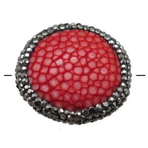red pu leather circle beads paved rhinestone, approx 30mm dia