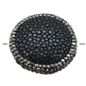 black pu leather circle beads paved rhinestone, approx 30mm dia