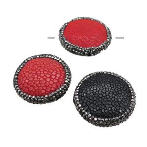 pu leather circle beads paved rhinestone, snakeskin, mixed, approx 30mm dia