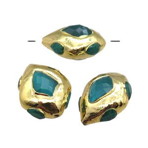 blue jade teardrop beads, gold plated, approx 20-25mm