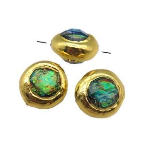 Ammolite button beads, gold plated, approx 20mm dia