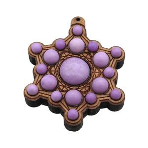 wood pendant pave lepidolite, approx 43mm