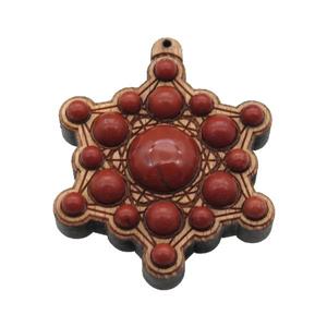 wood pendant pave red jasper, approx 43mm