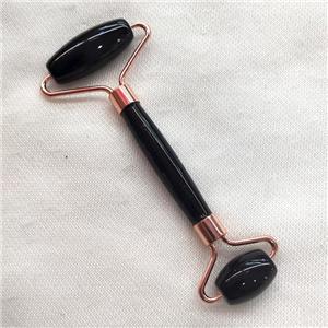 black Obsidian Roller GuaSha Massage Tools, rose gold, approx 18-40mm, 150mm
