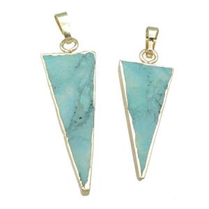 green magnesite turquoise pendant, triangle, gold plated, approx 13-33mm