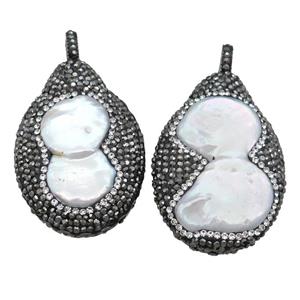 baroque style Pearl pendant paved rhinestone, freform, approx 30-45mm