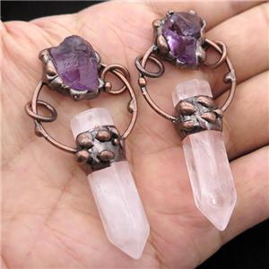Crystal Quartz pendant with Amethyst, antique red, approx 12-60mm