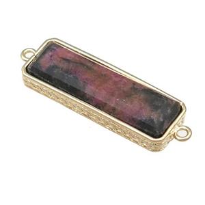 red Rhodonite rectangle connector, gold plated, approx 10-28mm