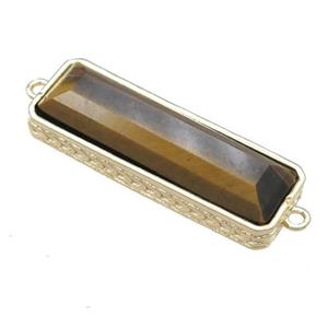 Tiger eye stone rectangle connector, gold plated, approx 10-28mm