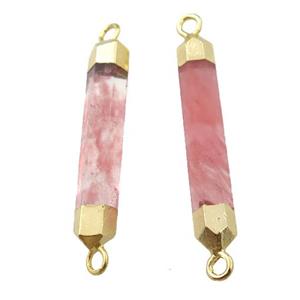 watermelon pink Synthetic Quartz stick connector, gold plated, approx 6-35mm