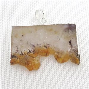 yellow Citrine Druzy slice pendant, silver plated, approx 15-35mm